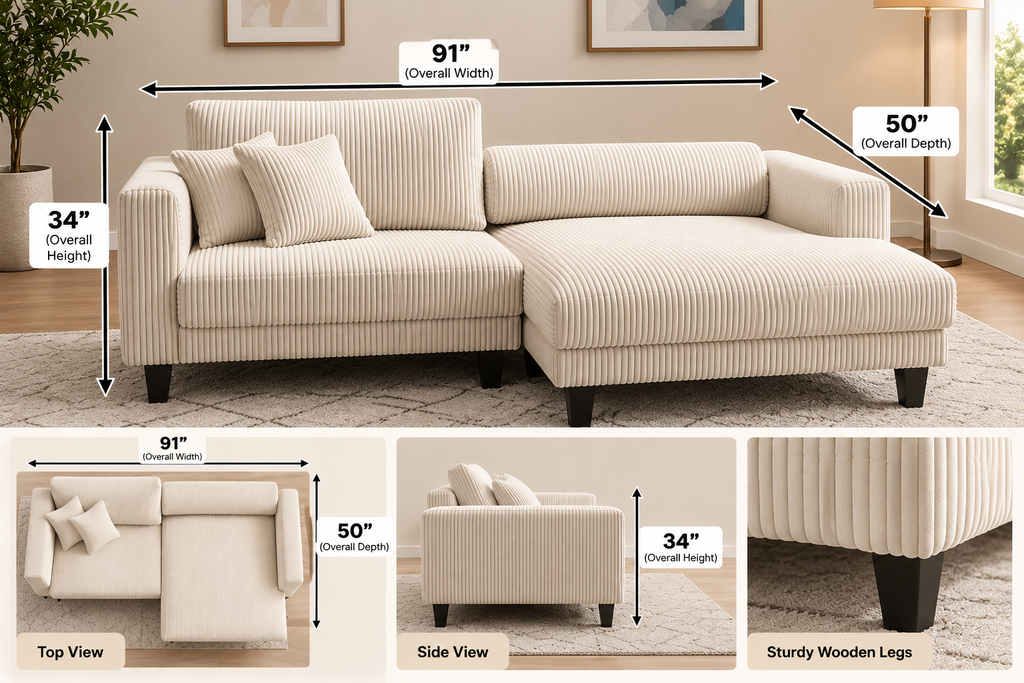 Modern Corduroy Sofa Bed – Convertible Sleeper Couch with Soft Cushions