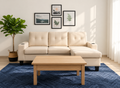 Modern 3-Seater Linen Sectional Sofa with Reversible Ottoman & Cup Holders